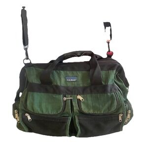LL Bean Traveler Large Green Duffel Bag Outside Zipper Pockets Canvas